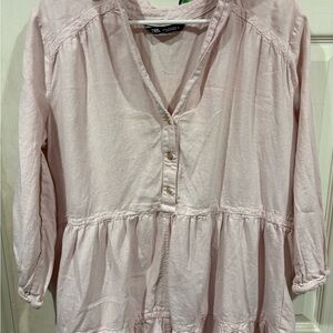 Zara Light Pink V-Neck Blouse
